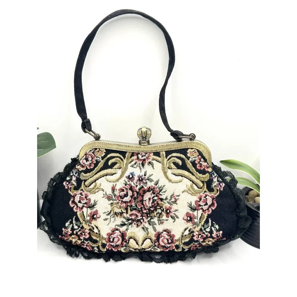 Vintage Jessica McClintock Tapestry Floral Evening Handbag - Picture 9 of 10